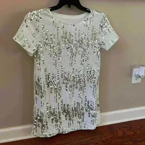Sequin Tee Shirt Mini Dress Versatile Size Small Shift Dress Party  MINT - Picture 5 of 14